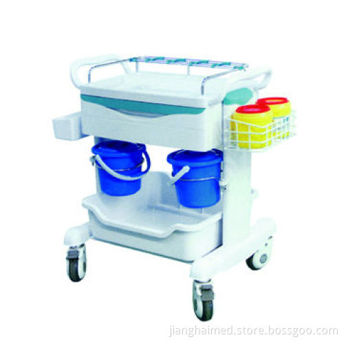Trapezoid luxury trolley for treatment, plastic with stainless, finished with drawer